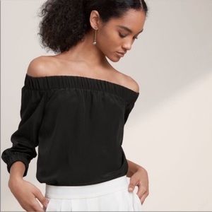 Babaton 100% silk off the shoulder shirt